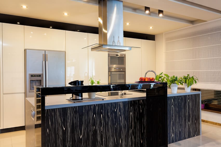 modern kitchen island with streaked design
