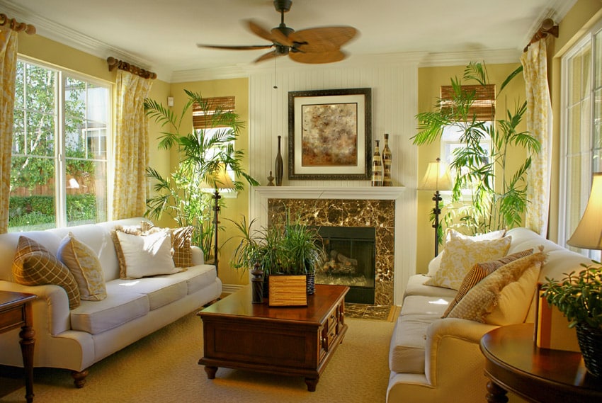 tropical living room grey curtains