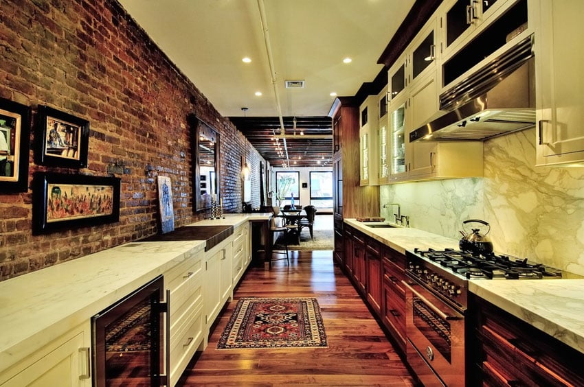 galley kitchen accent wall