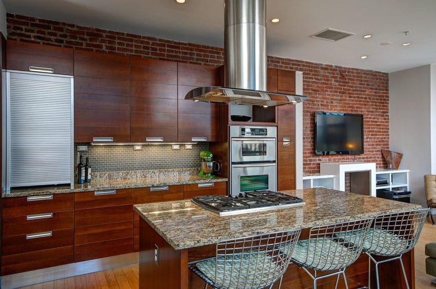 kitchen design with brick accent wall