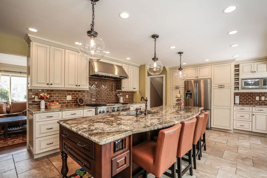 37 gorgeous kitchen islands with breakfast bars (pictures ... White wave backsplash