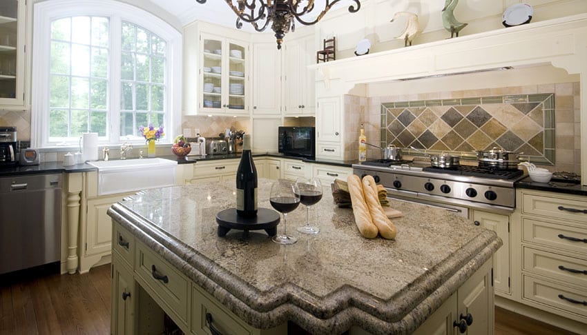 Modern Antique White Kitchen Cabinets With Granite Countertops with Simple Decor